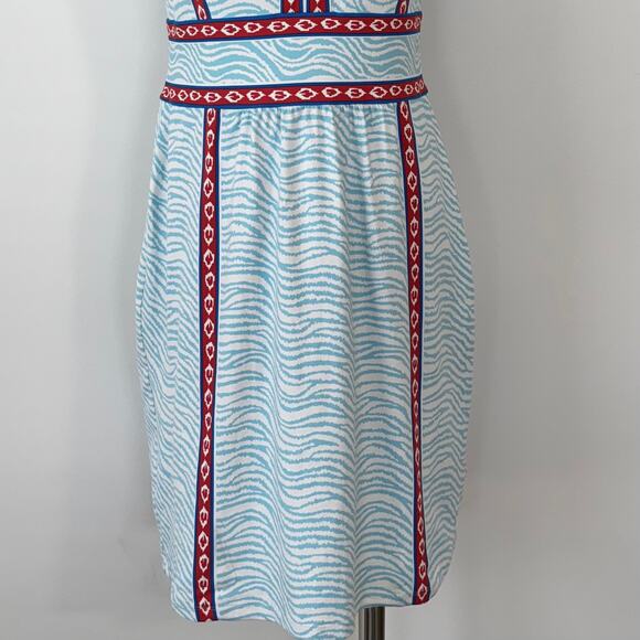 J. McLaughlin Lola Blue Sheath Dress Catalina Cloth Knee-Length Zebra Print | M - Picture 3 of 11